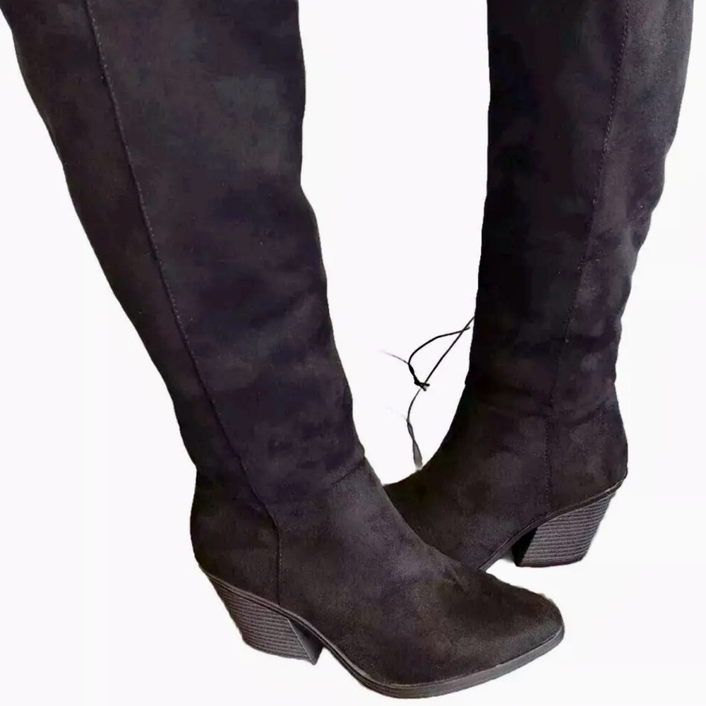 Anneliese Sz 8 Knee High Faux Suede Black Boots NWOT